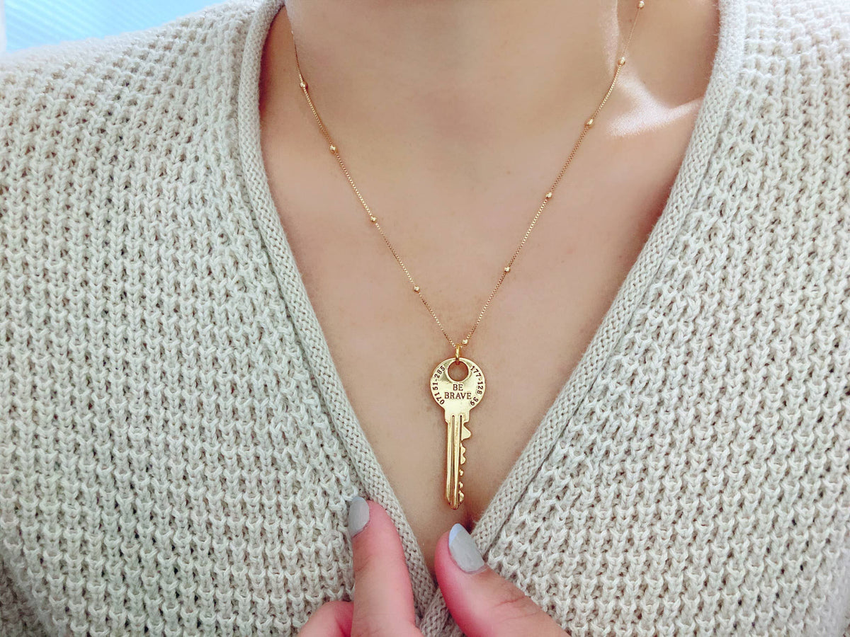 Be Brave Key Lock Necklace 18k gold filled water resistant