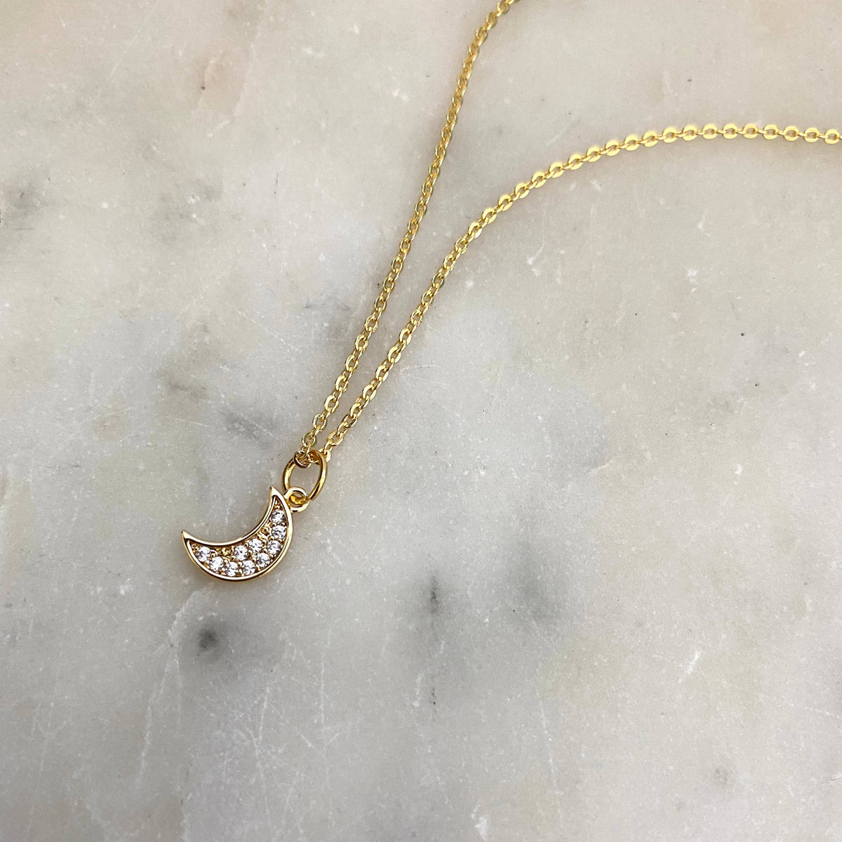 Gold Crescent Moon Charm Pendant Necklace 14K gold filled