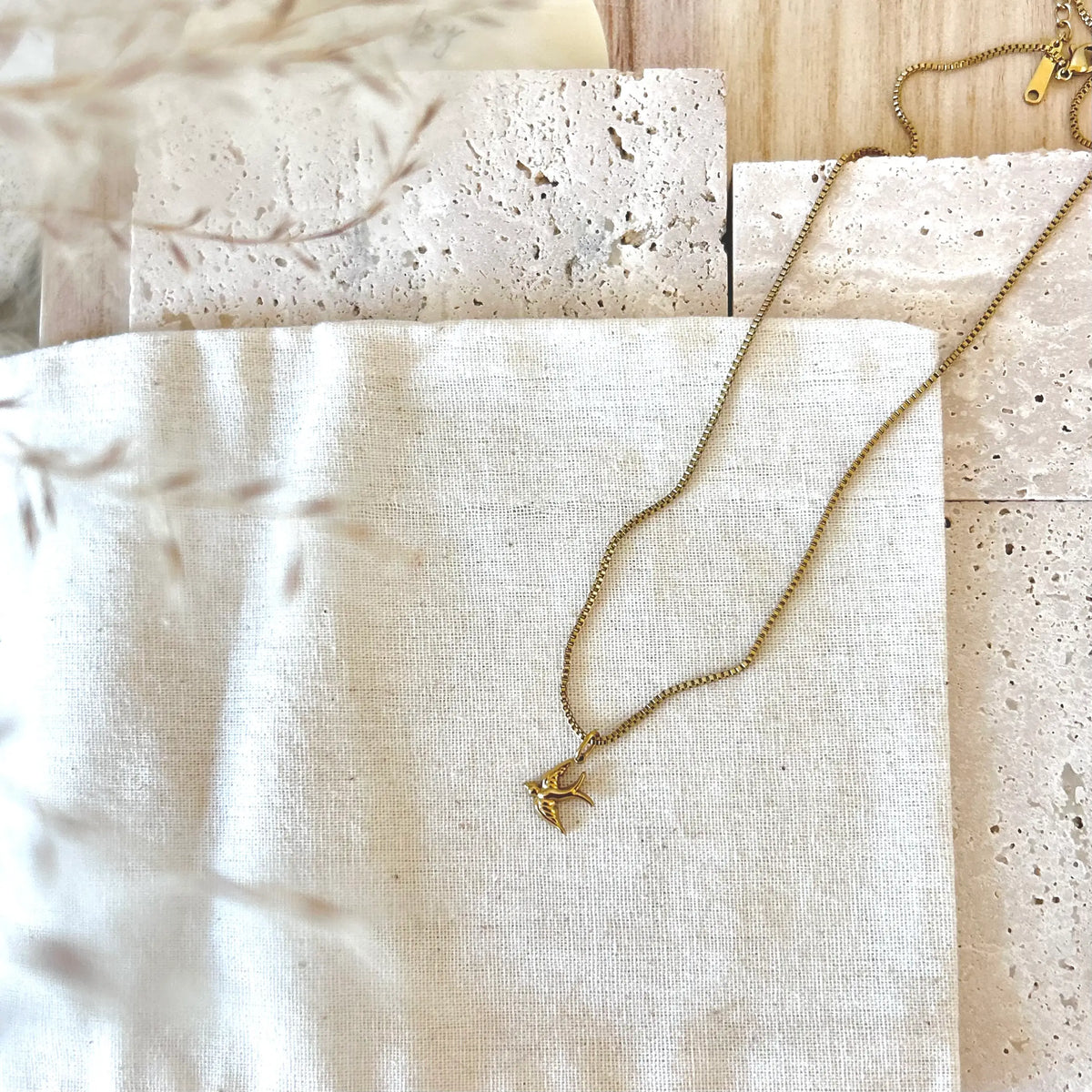 Bird necklace dainty Swallow charm pendant strand 18k gf