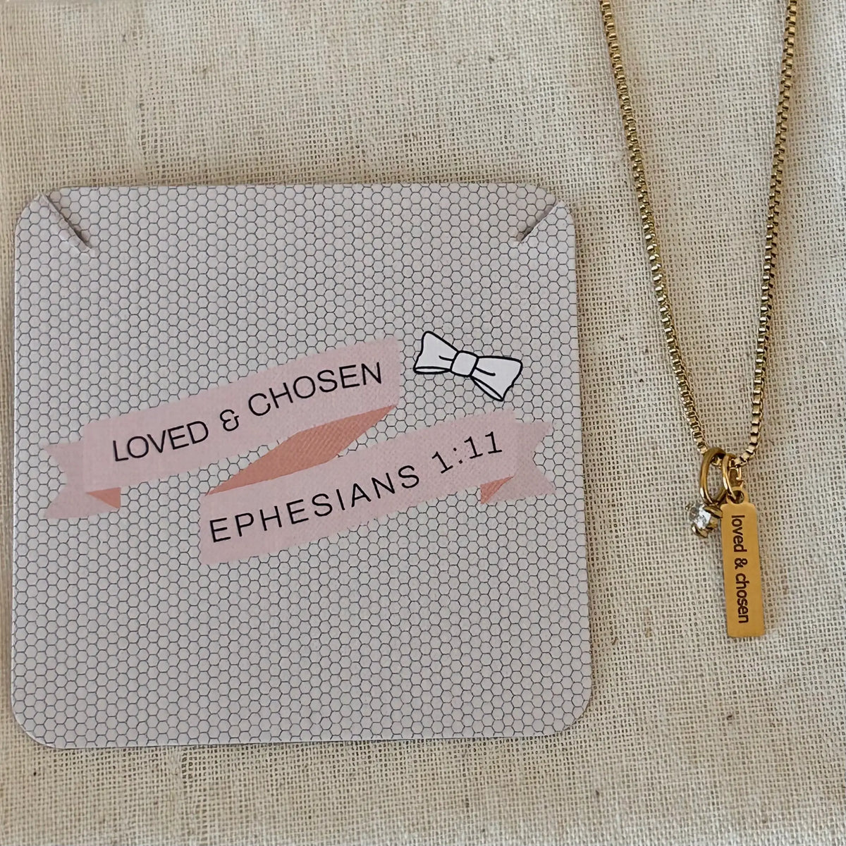 Religious Necklace Jewelry Bible verse Loved Chosen 14k GP