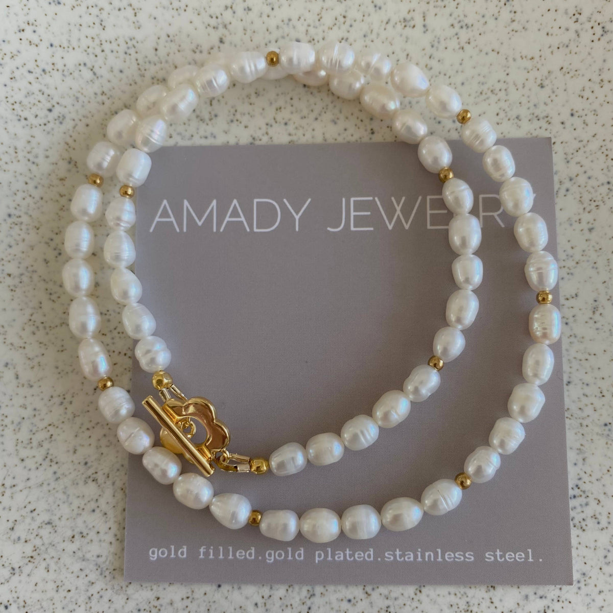 Flower toggle clasp Pearls necklace statement layering