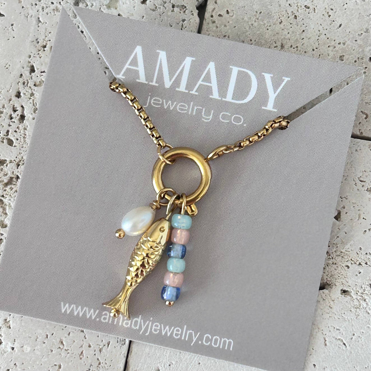 Summer necklace pendants removable fish stones pearl