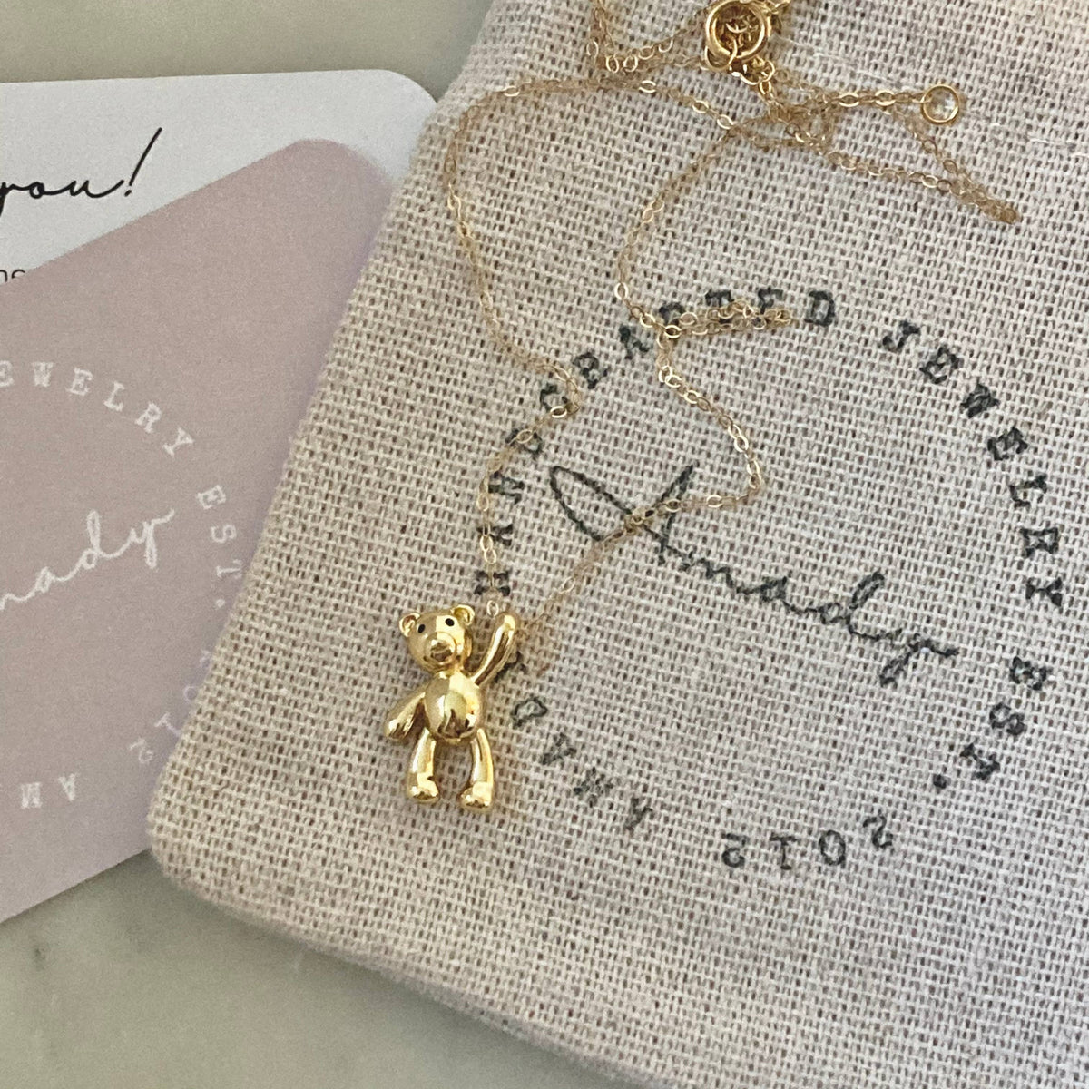 Gold teddy bear charm pendant necklace, gummy bear necklace