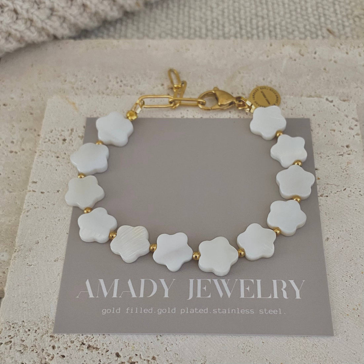 Flower Clover Shell Pearl Bracelet layering bracelet
