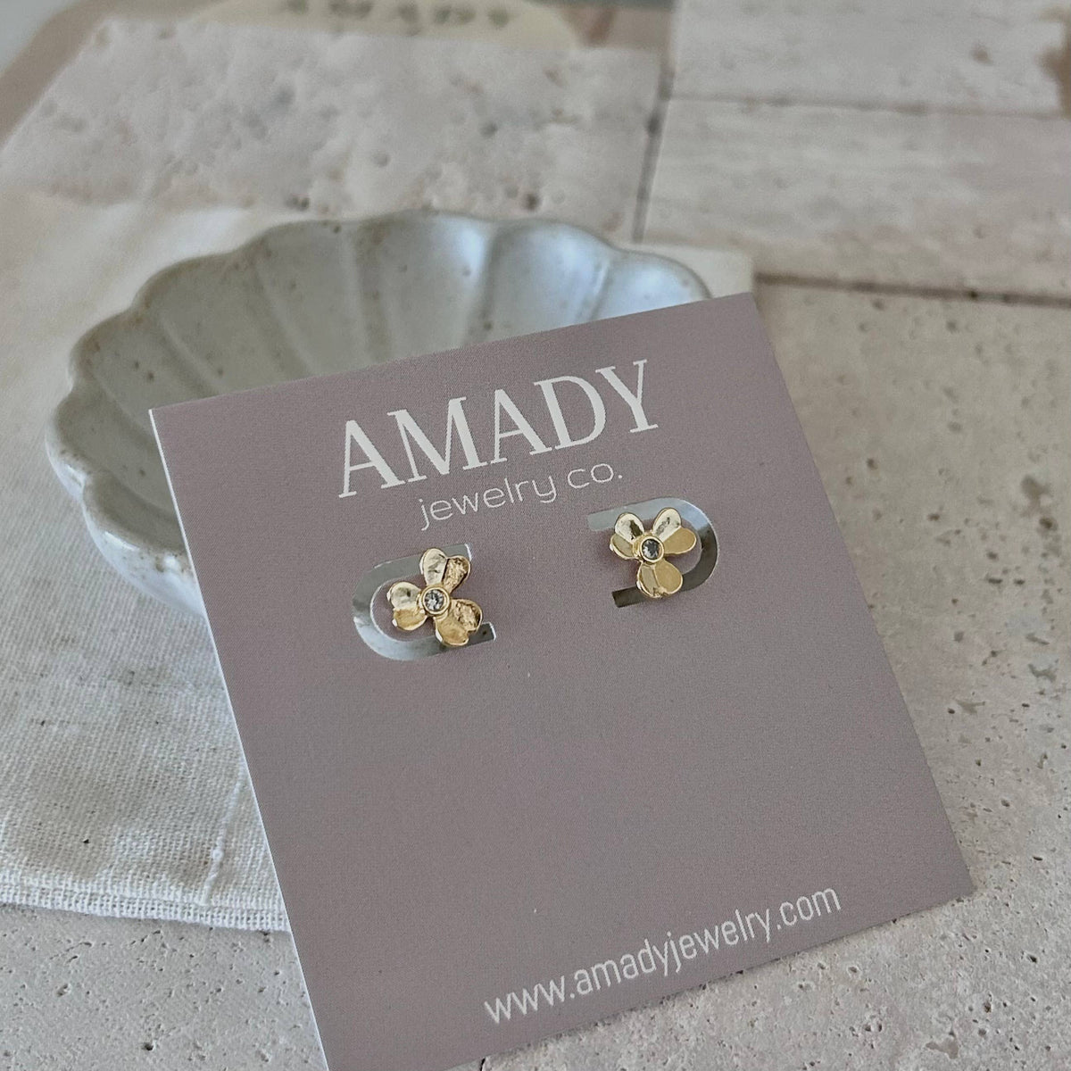 Flower stud post minimal earrings waterproof 18k gold fill