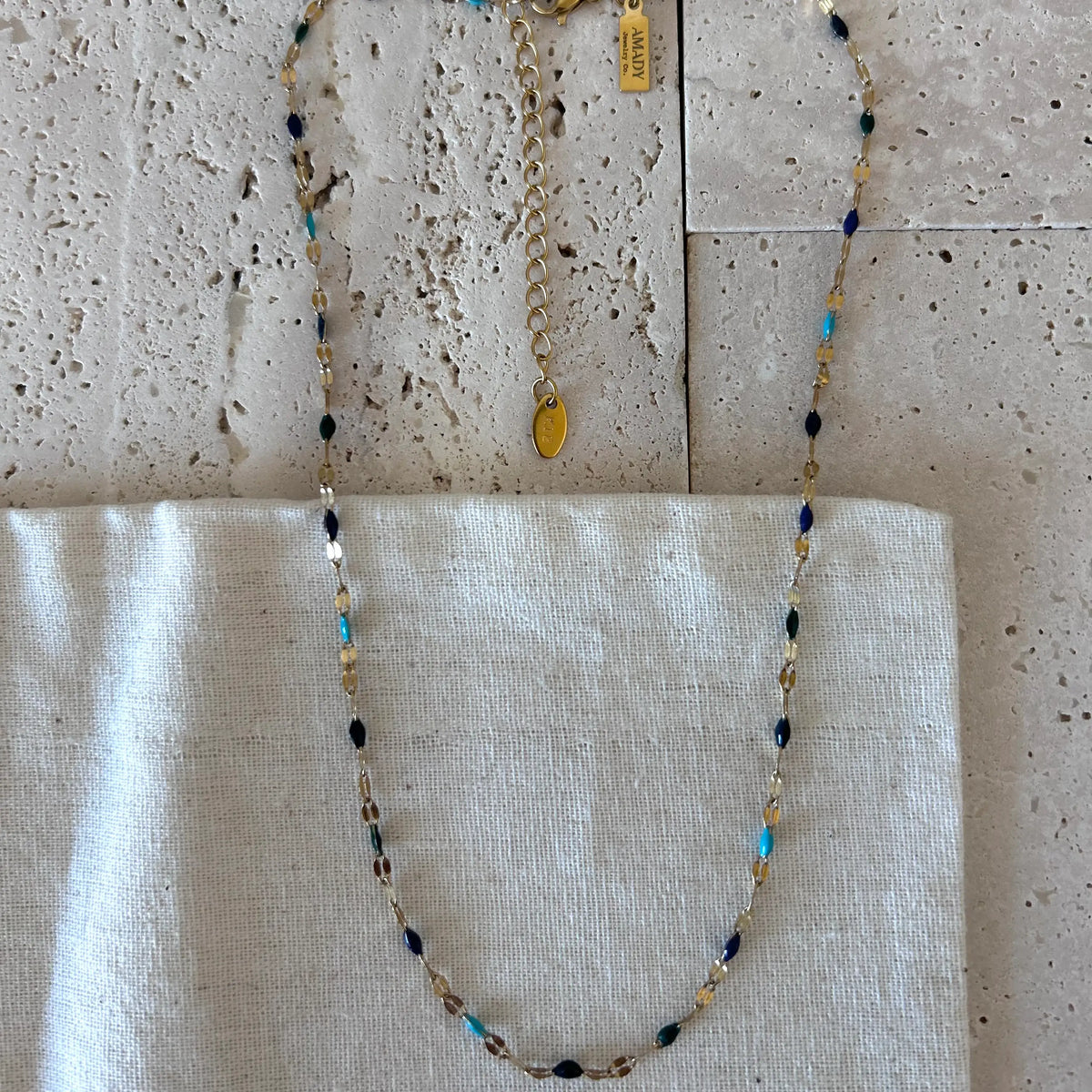 Shades of blue choker collar chain necklace 18k gold plated