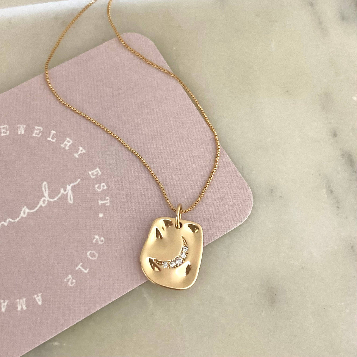Crescent Half Moon Pendant Necklace 18K Gold Filled chain