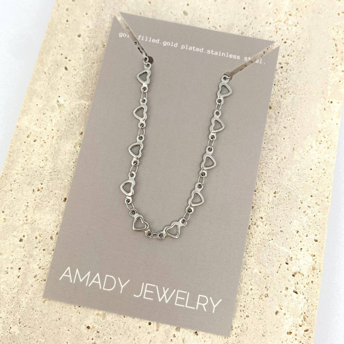 Hearts necklace Love Valentines gold silver water resistant