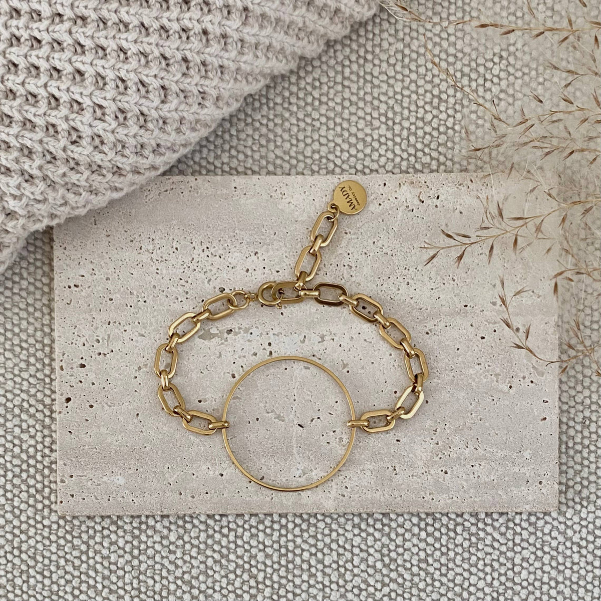 Infinity round charm statement chain bracelet
