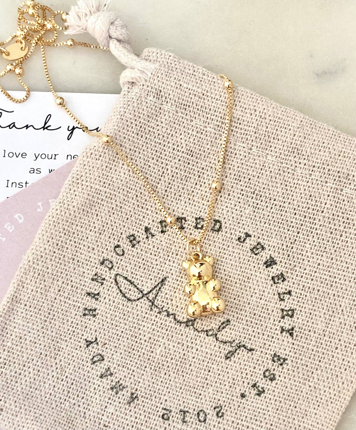 Gold bear pendant necklace, gummy bear necklace, candy bear