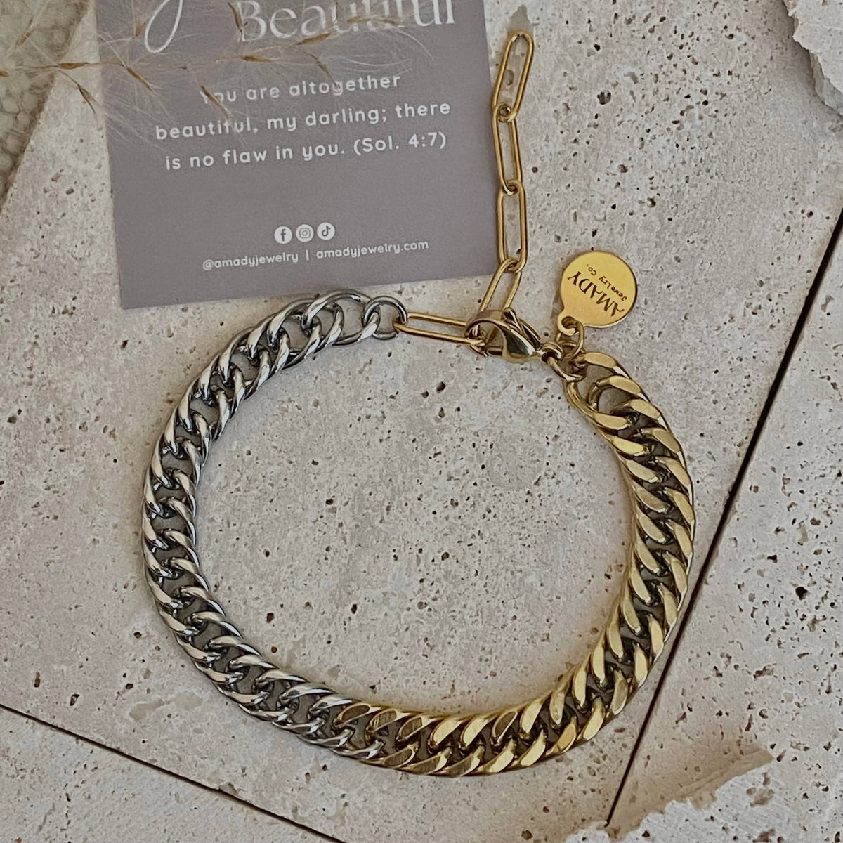 Ombré Double Two Tone Gold Silver chain bracelet layering