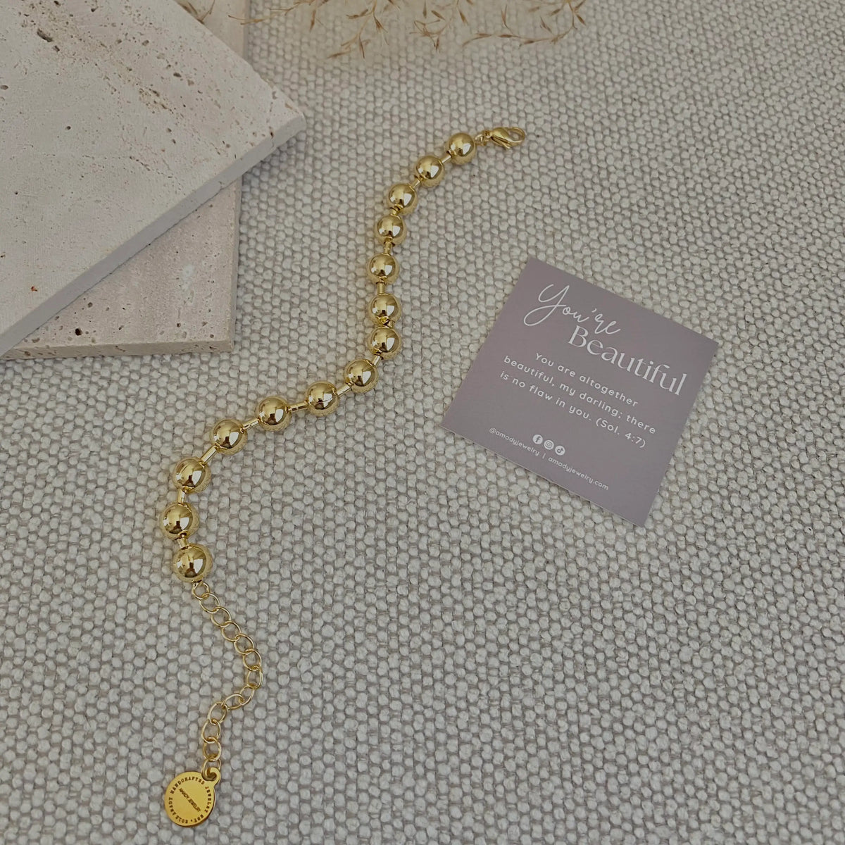 Military Satellite Chain Beaded Bracelet 18k Gold Plated