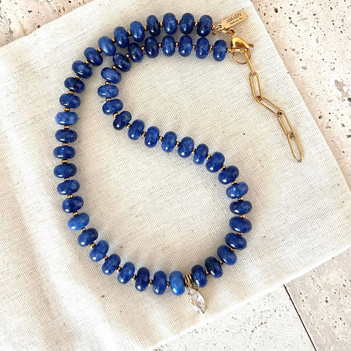 Beaded necklace natural stone rondelle
