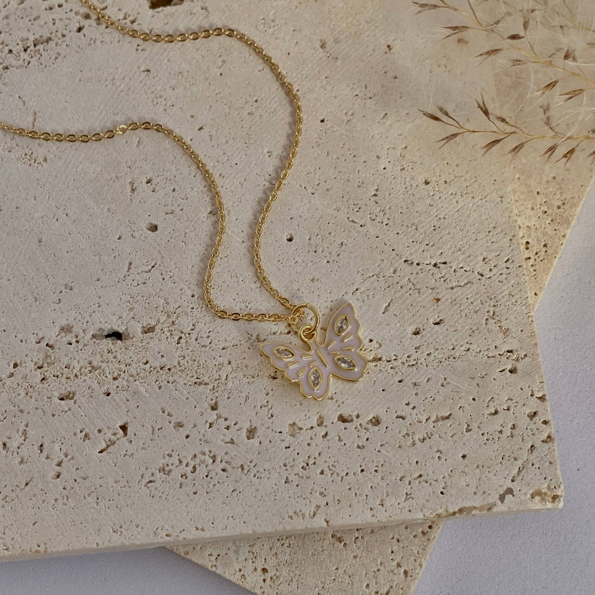 Butterfly pendant necklace pastels color 18k gold filled