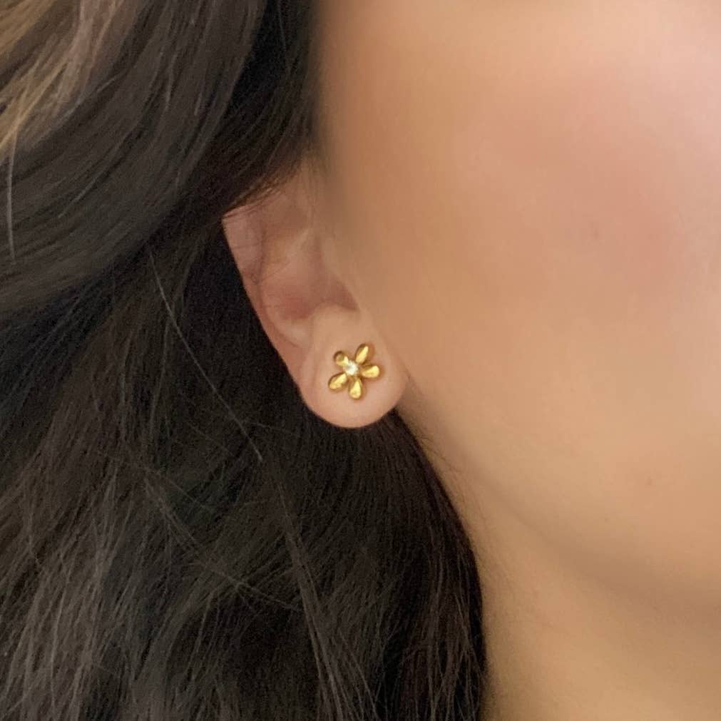 Flower Studs Post Earrings 18k Gold Plated Stainless Steel