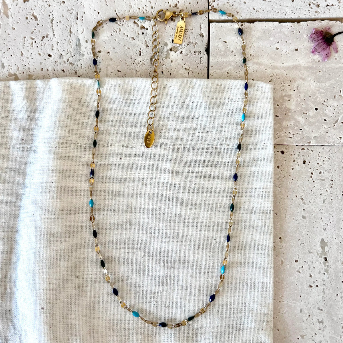 Shades of blue choker collar chain necklace 18k gold plated