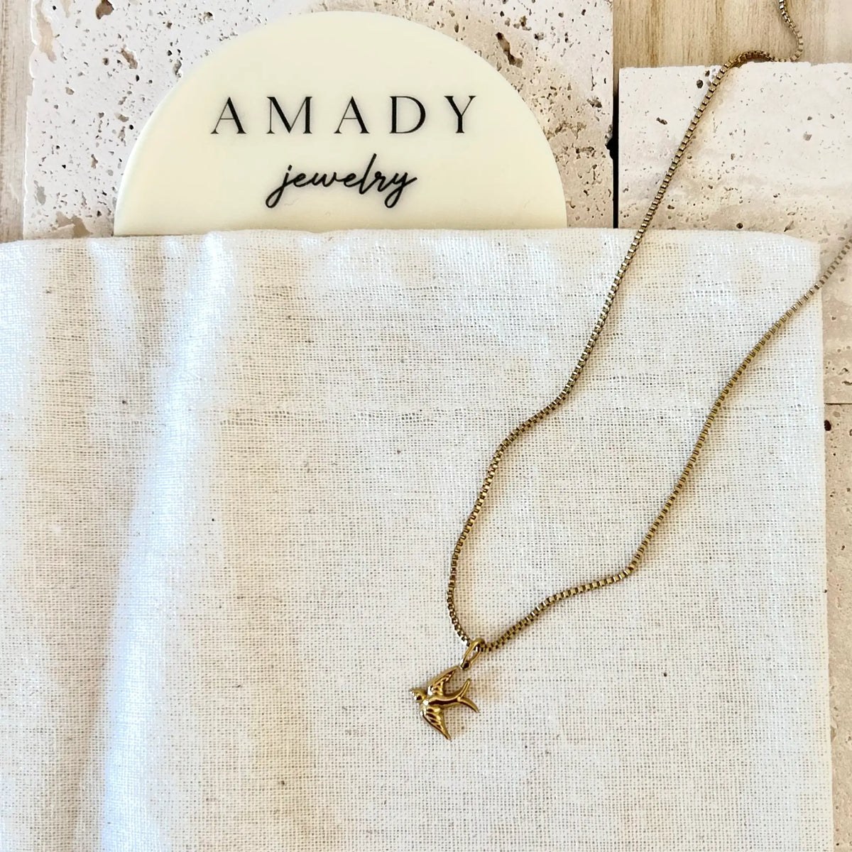 Bird necklace dainty Swallow charm pendant strand 18k gf