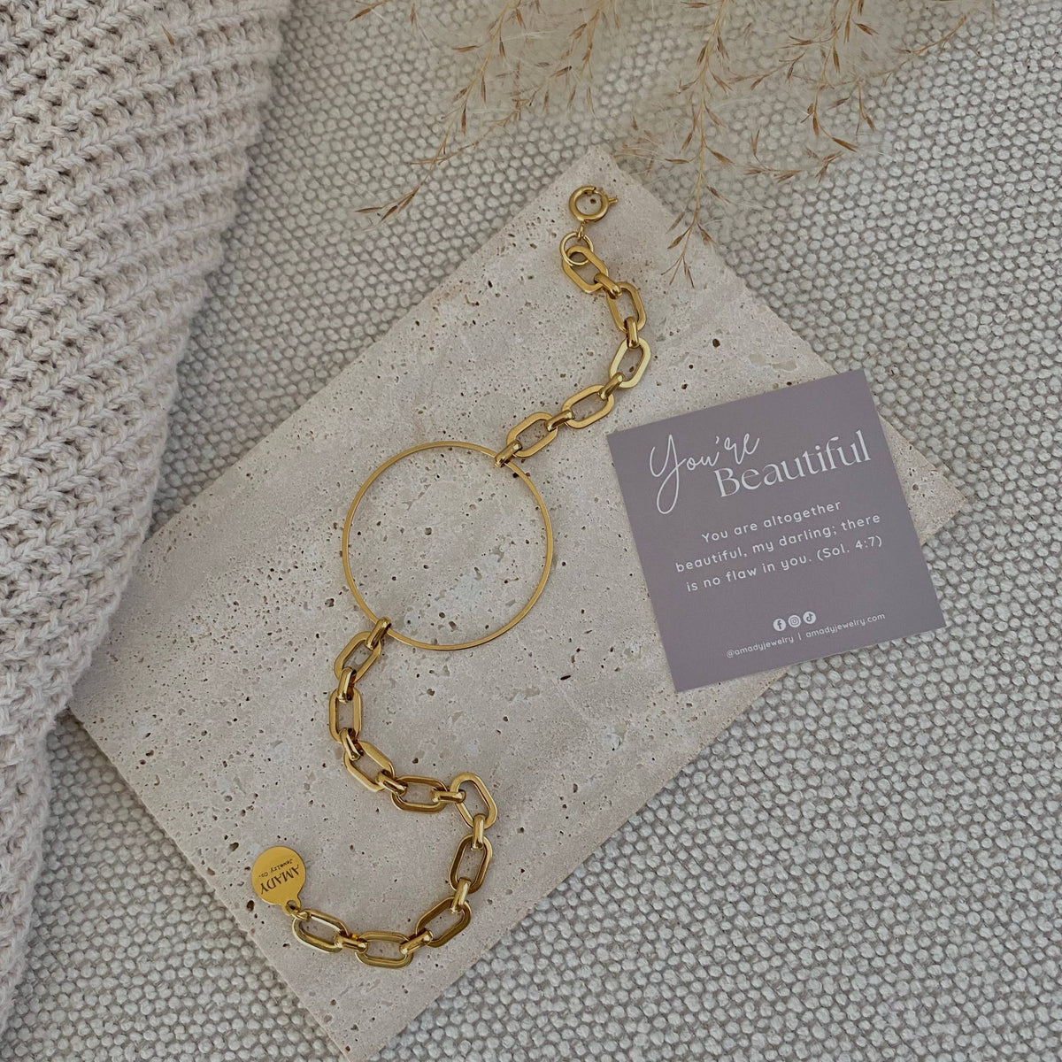Infinity round charm statement chain bracelet