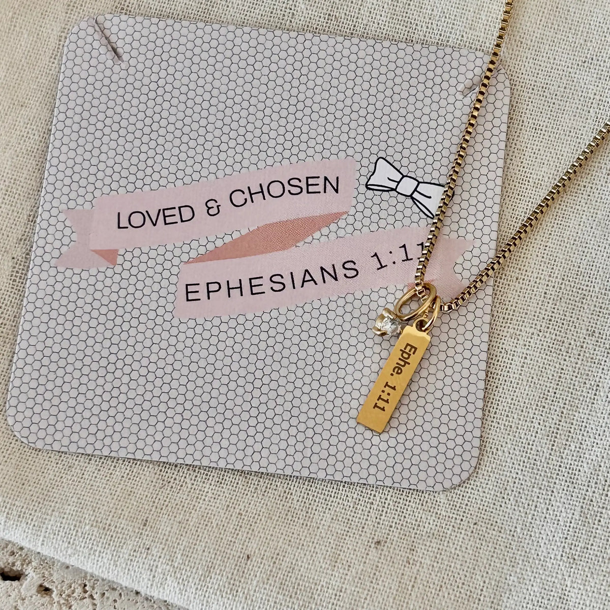 Religious Necklace Jewelry Bible verse Loved Chosen 14k GP