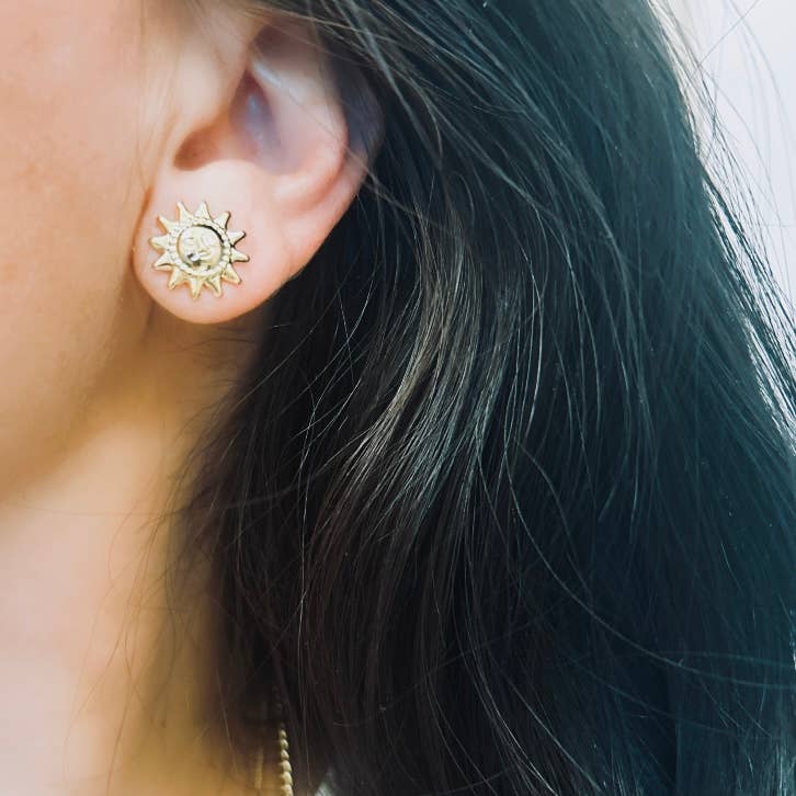 Sun Face post earrings 18k gold filled summer studs