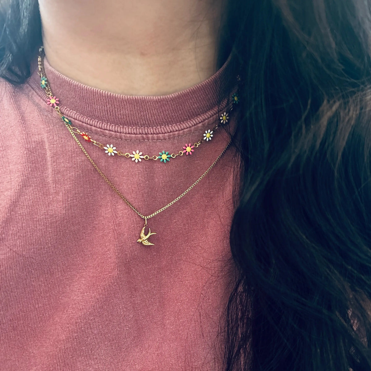 Colorful flowers layering necklace spring flower strand