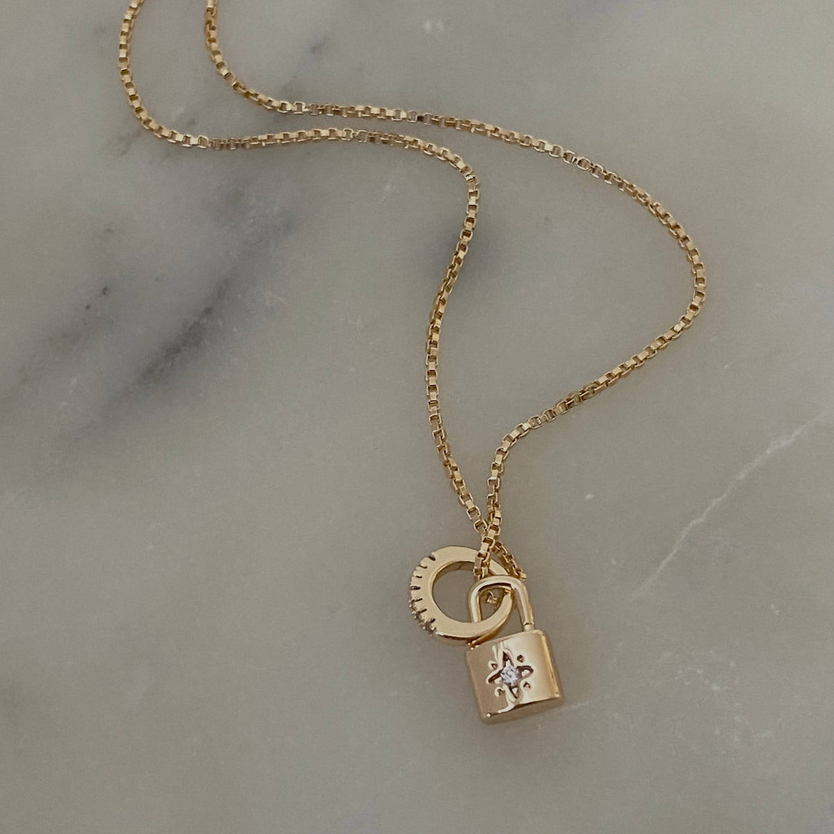 Little padlock gold plated lock charm 18k gold chain