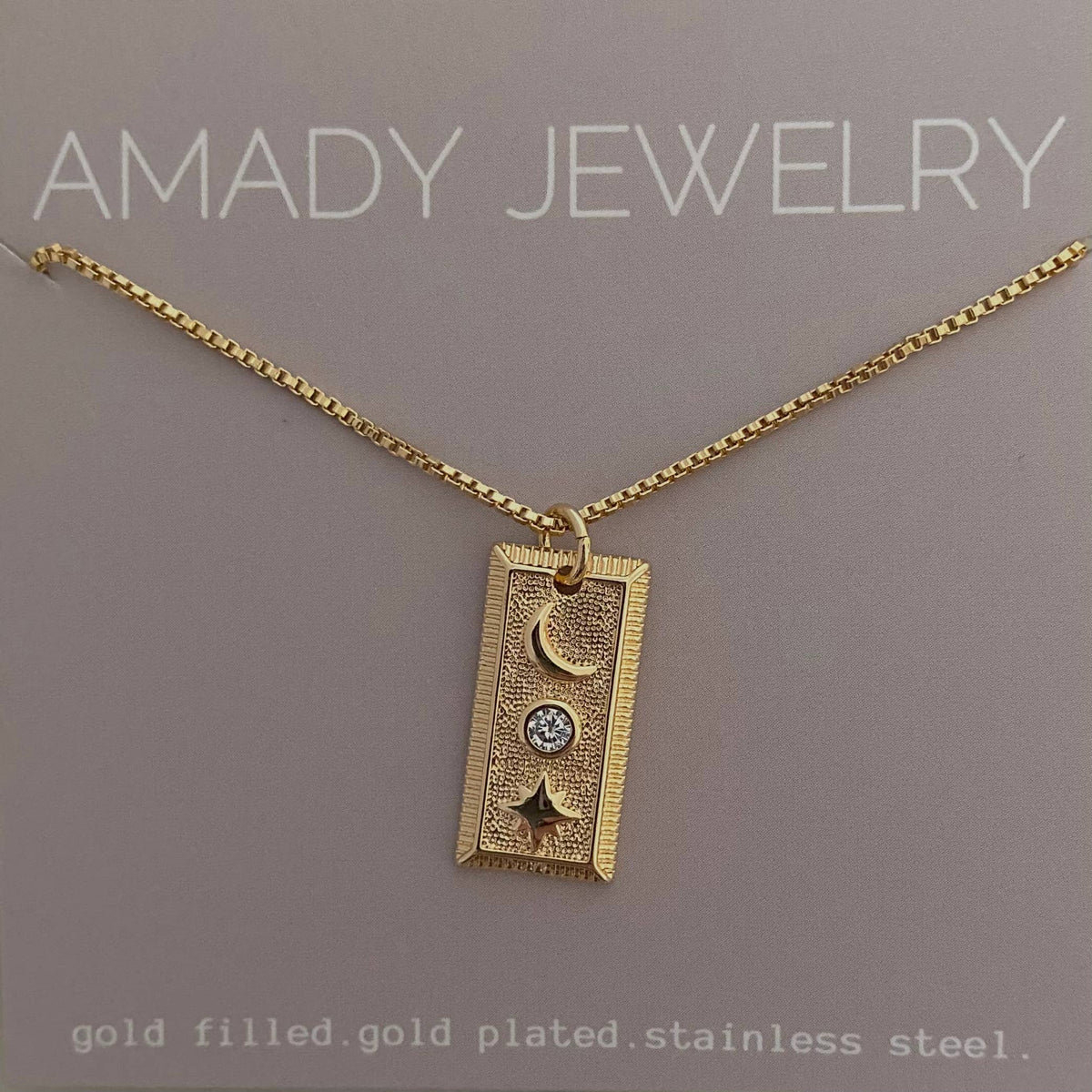 Moon Crescent + Star Pendant Layering Necklace 18K gold