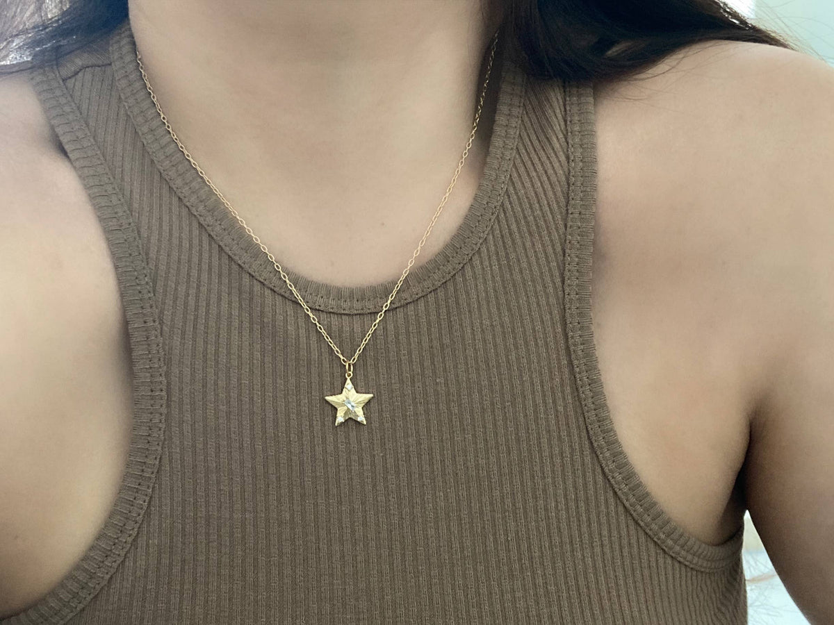 Star charm pendant 18k gold filled necklace waterproof