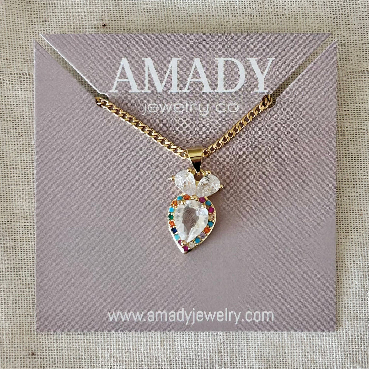 Colorful and clear glass pendant necklace curb chain