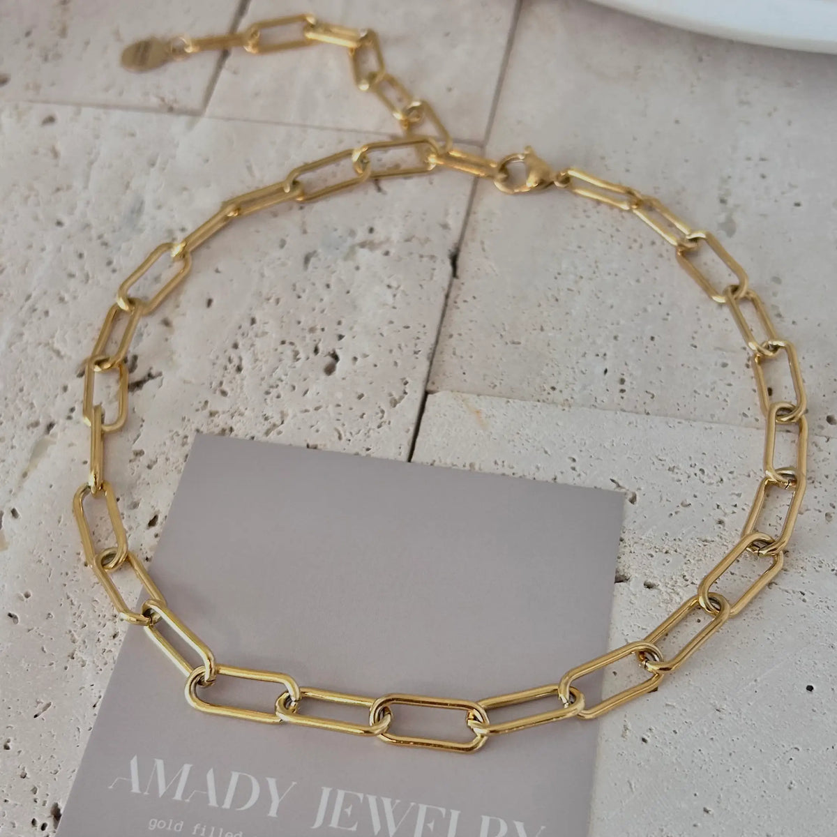 18k Gold Plated Paperclip Link Necklace Choker Lariat