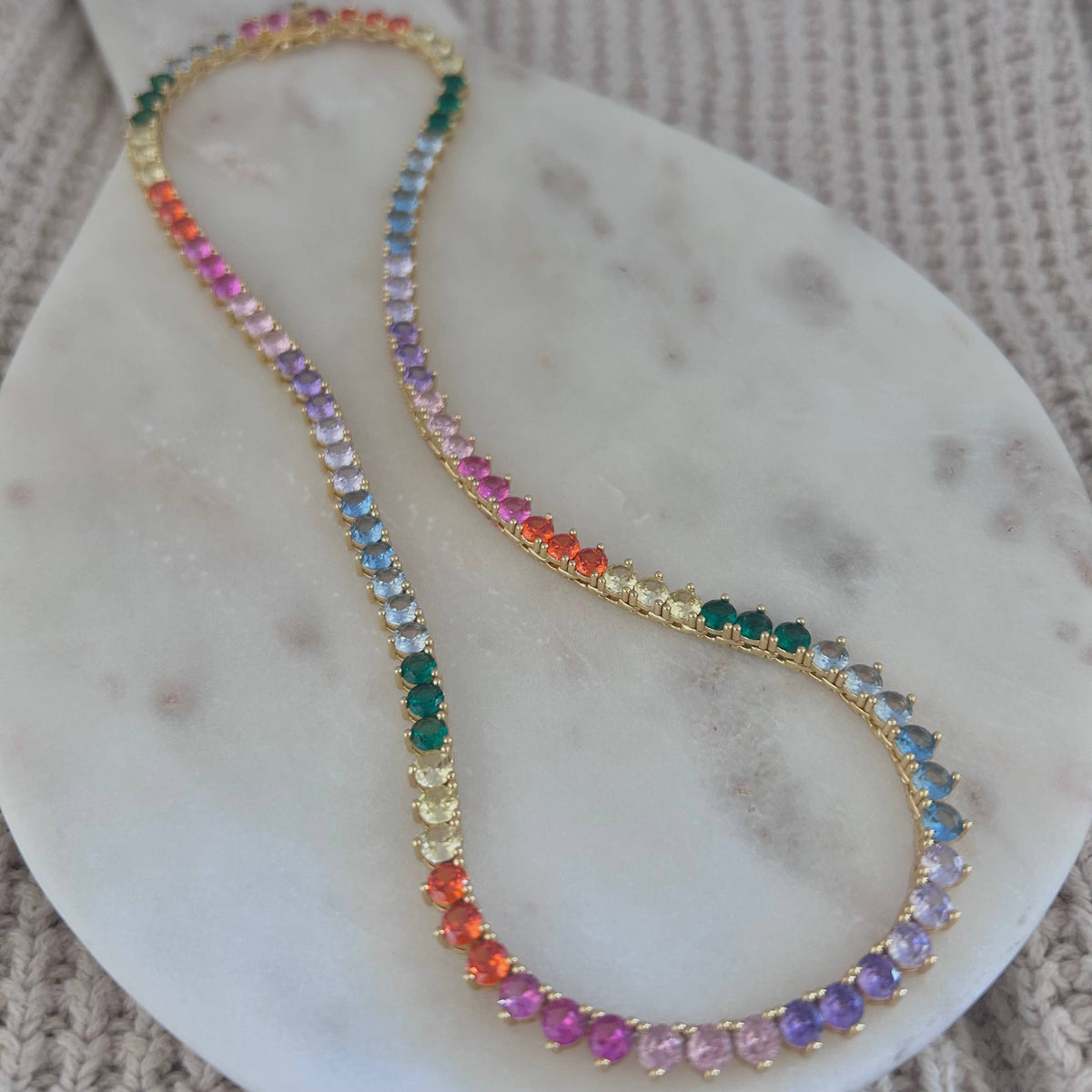 Tennis chain necklace rainbow colorful crystals 4mm