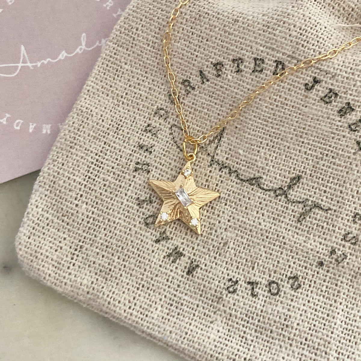 Star charm pendant 18k gold filled necklace waterproof