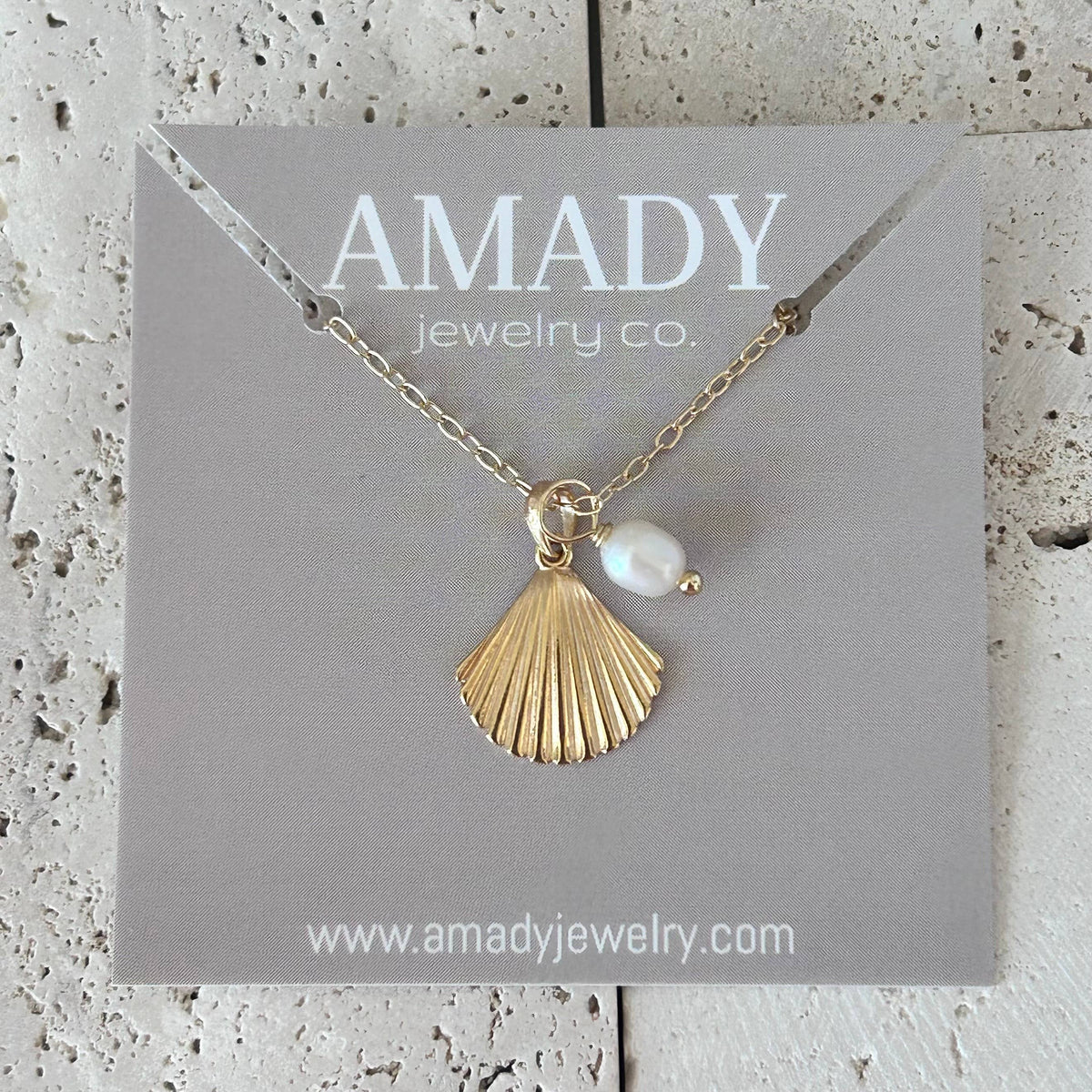 Seashell pearl pendant dainty necklace 14k gold filled