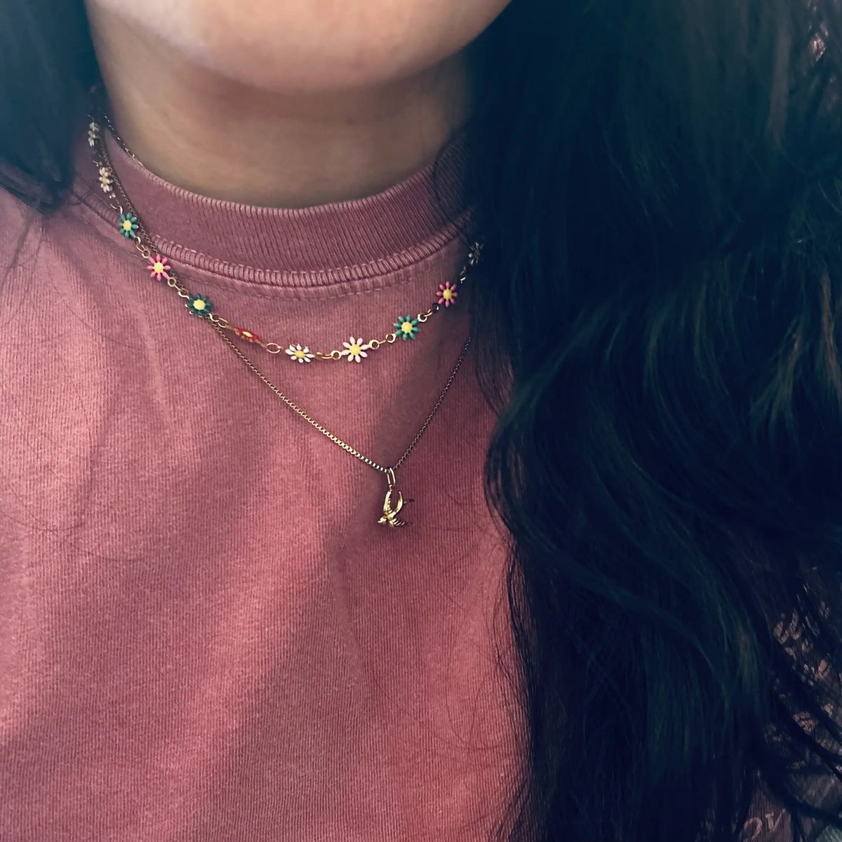 Colorful flowers layering necklace spring flower strand
