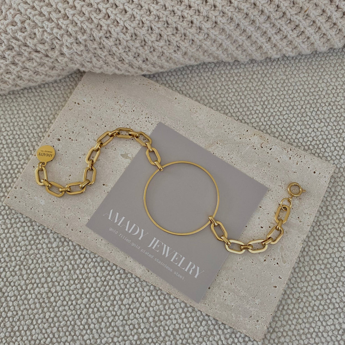 Infinity round charm statement chain bracelet