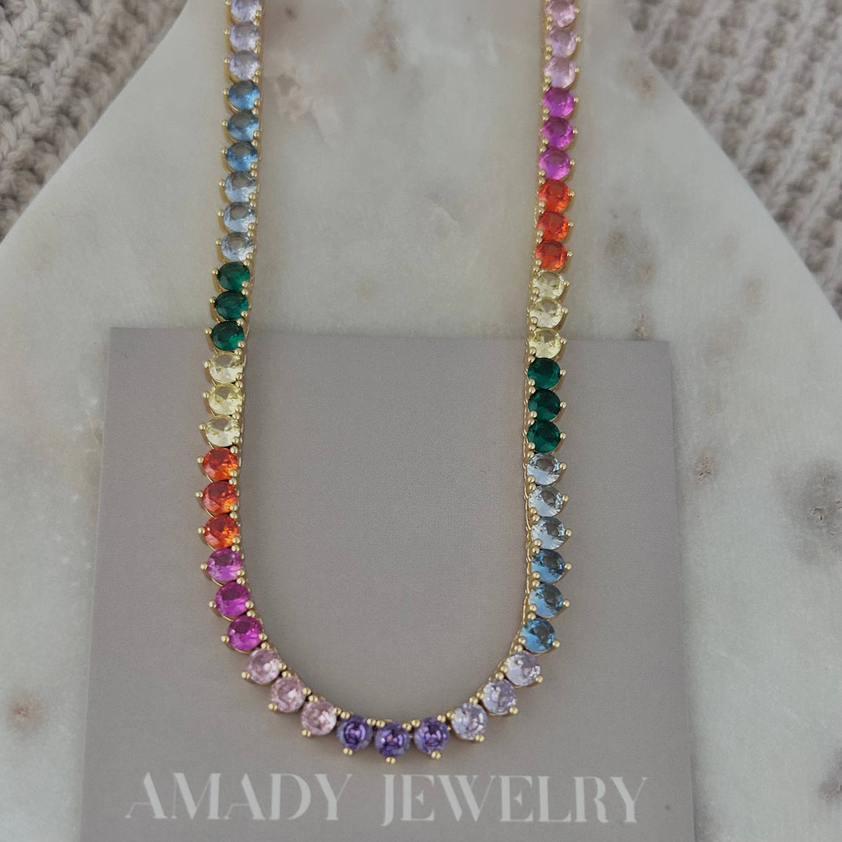 Tennis chain necklace rainbow colorful crystals 4mm