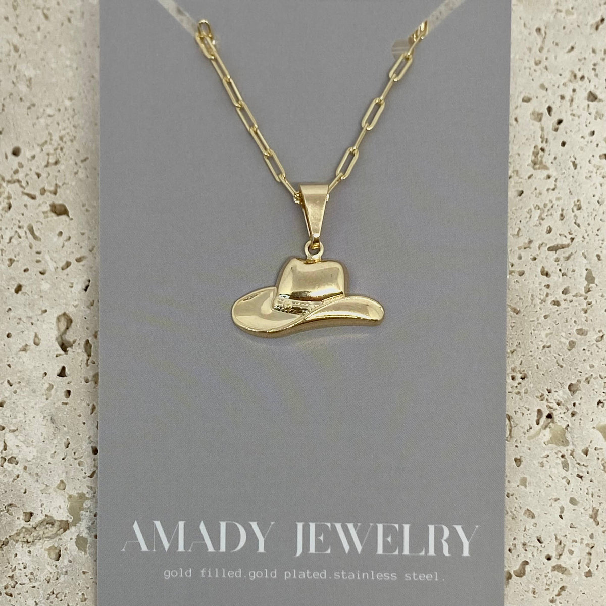 Cowboy cowgirl hat charm pendant necklace 18k gold filled