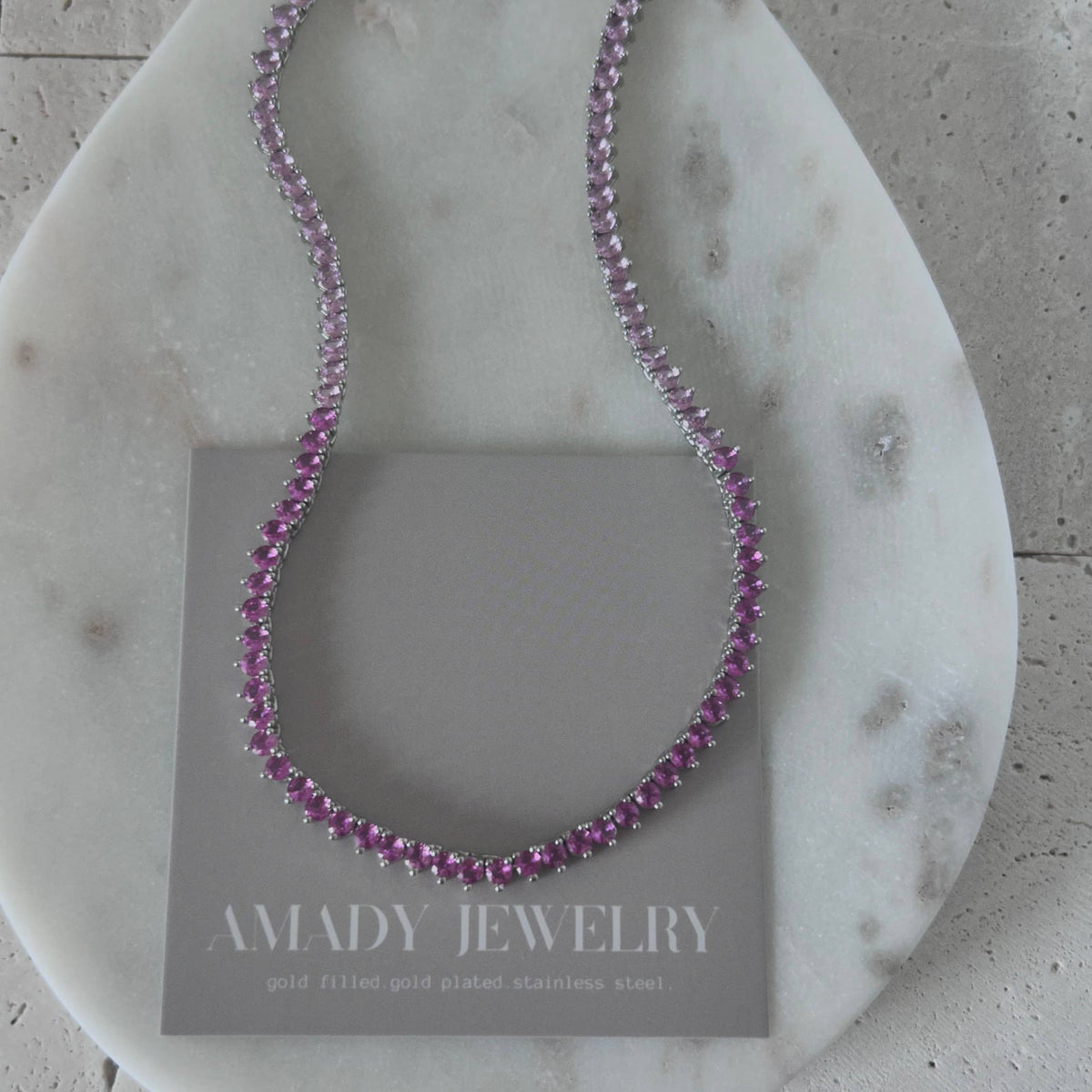Ombre Tennis necklace pink rhinestones silver setting