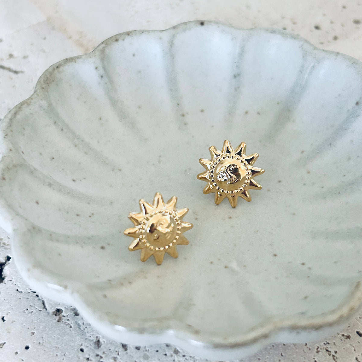 Sun Face post earrings 18k gold filled summer studs