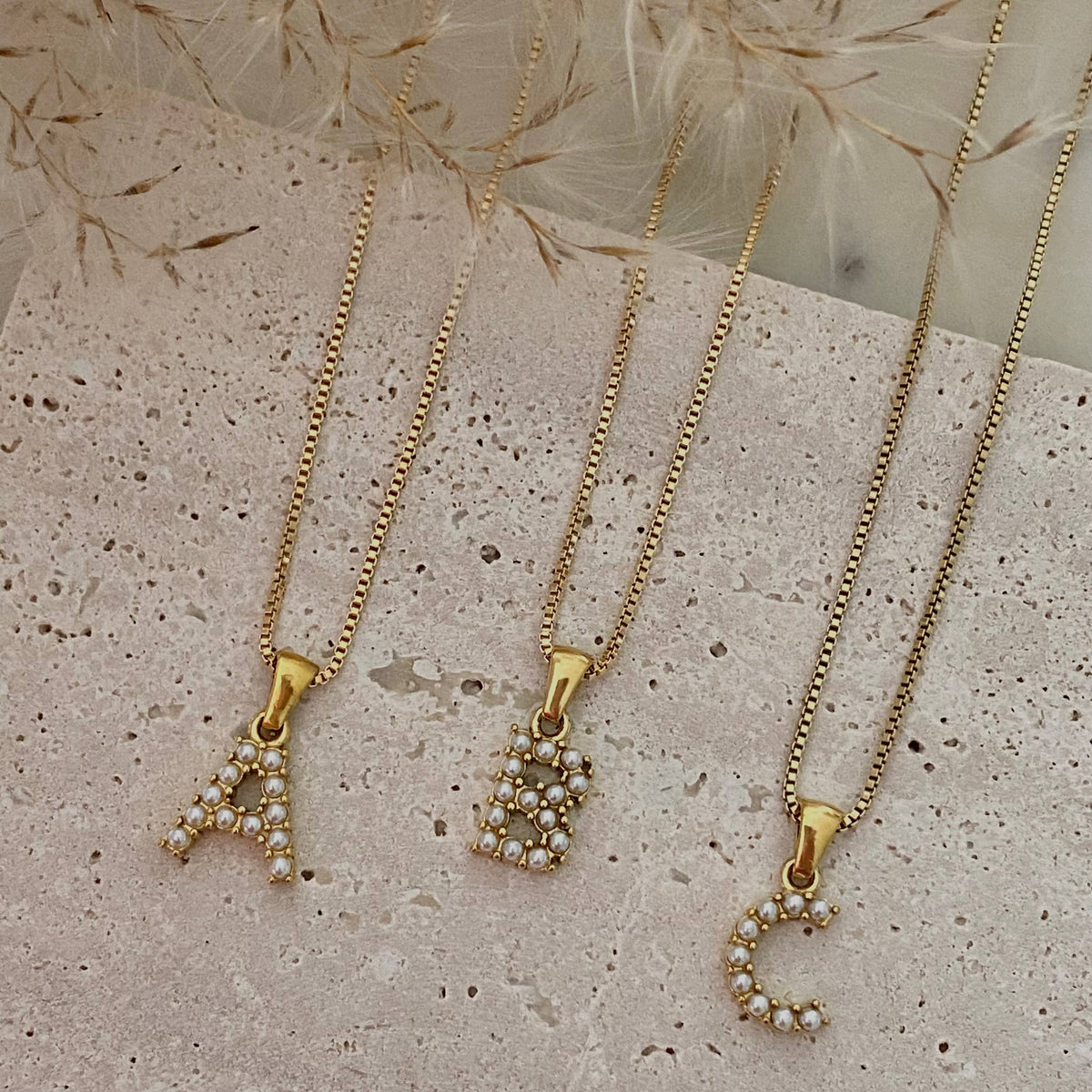 Initial Necklace Pearls Pedant custom gold filled