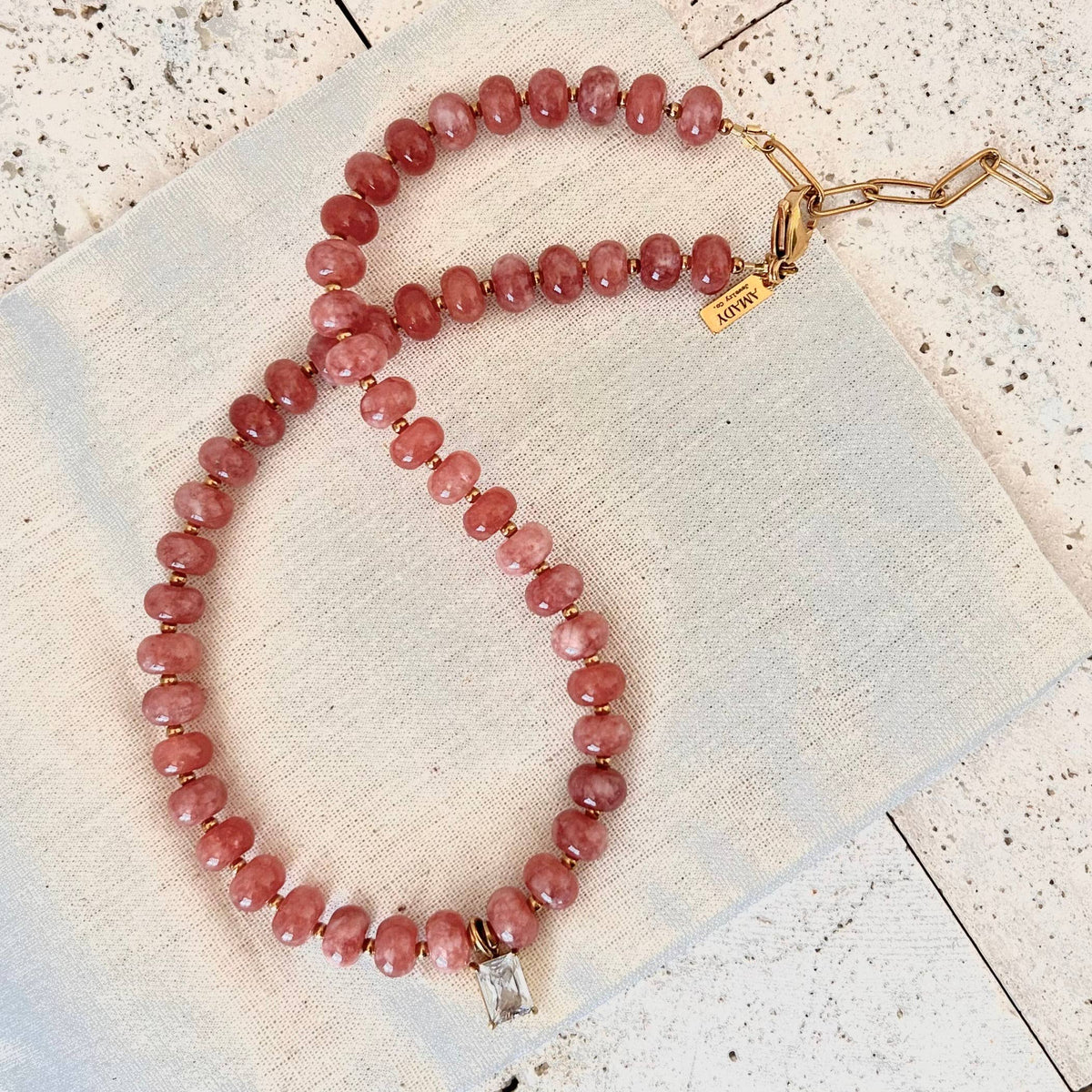 Beaded necklace natural stone rondelle