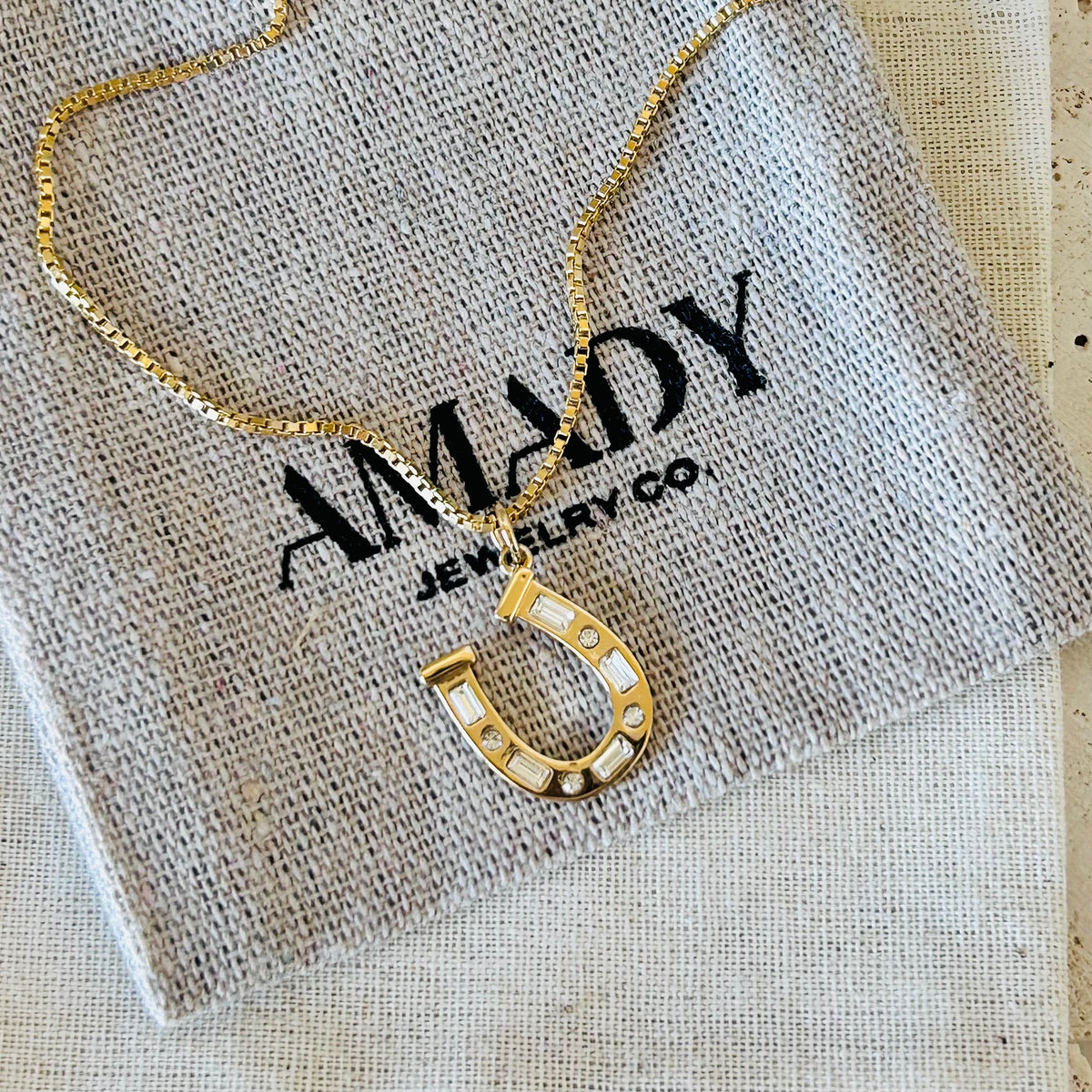 Horseshoe pendant charm necklace 18k gold plated water resistant