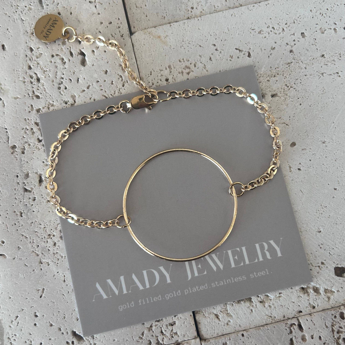 Infinity round charm bracelet circle gold plated