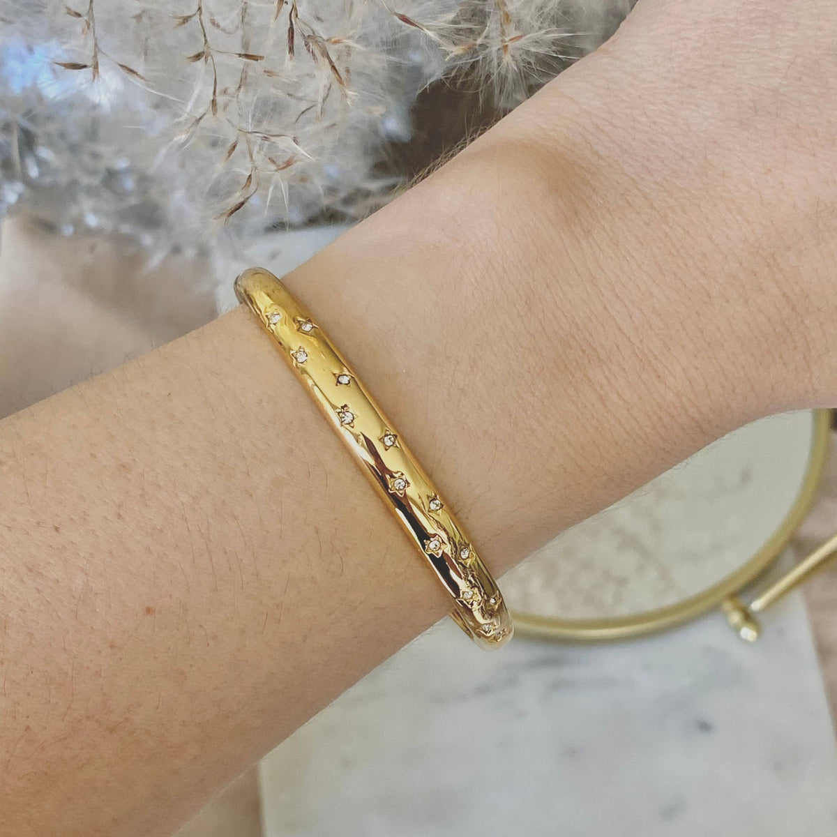 Stars bangle 18k gold plated stainless steel zirconia layer