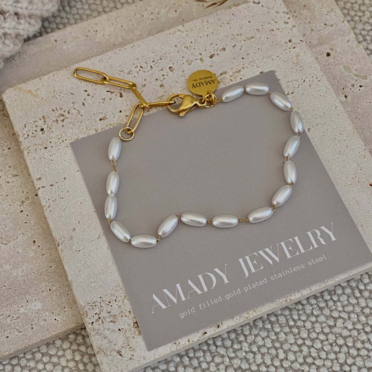 Layering Gold Plated Charm Bracelets clover, flower, pearls