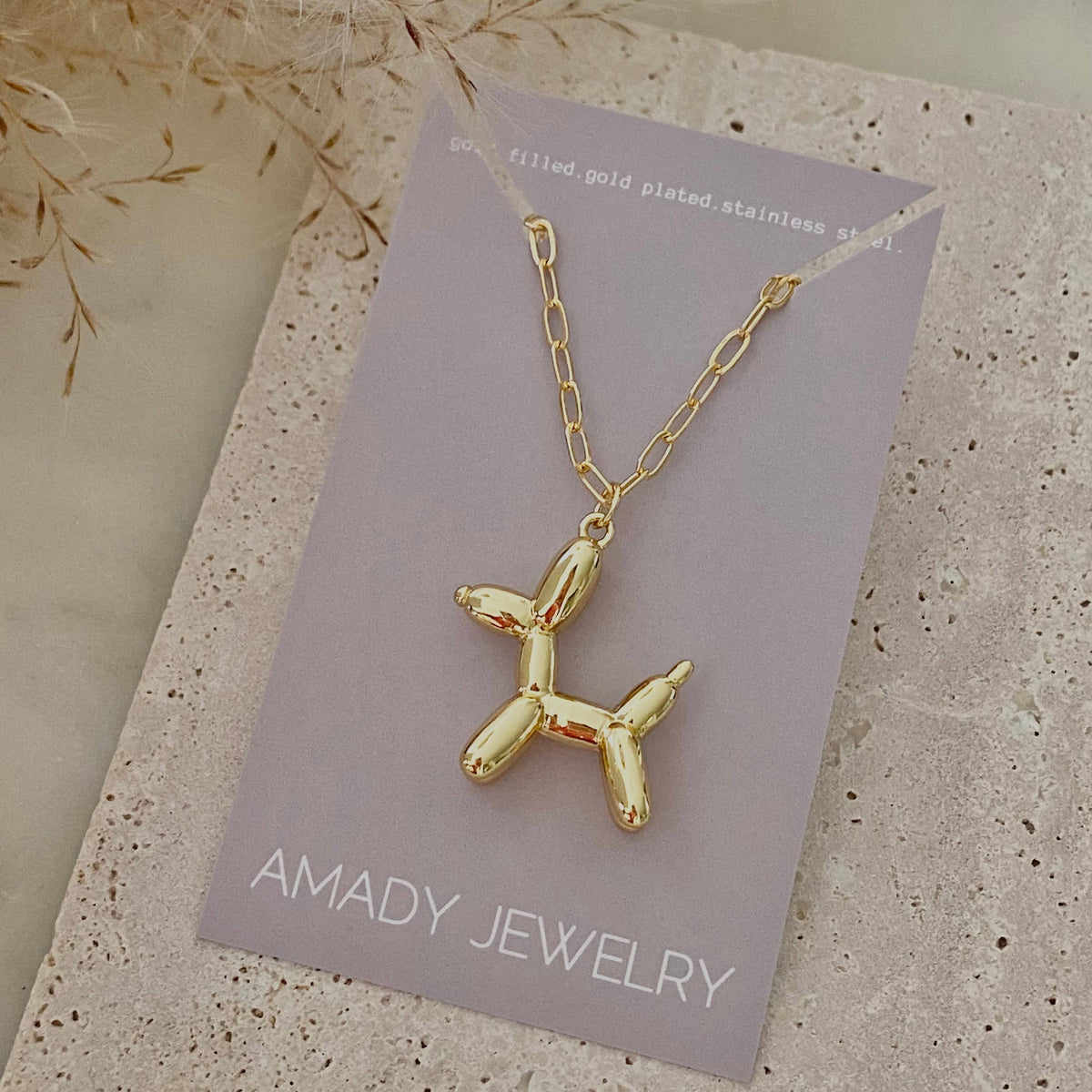 Big Balloon Dog Necklace on a Paperclip gold filled chain