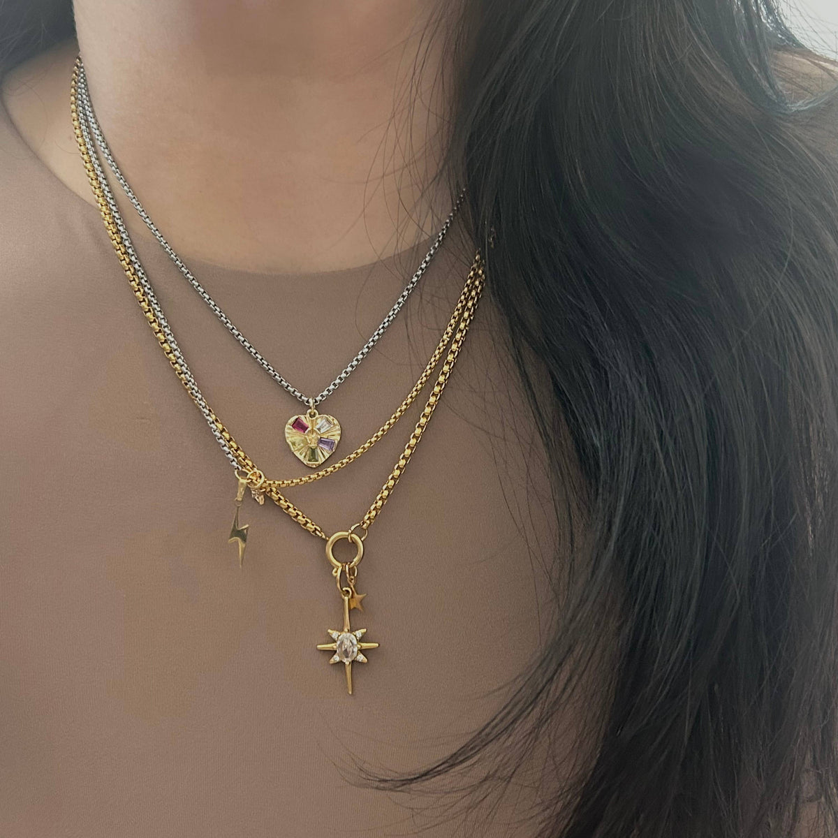 Stars removable charms pendants necklace 18k gold plated