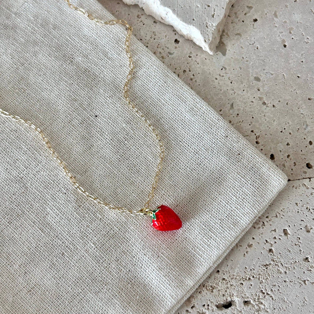 Strawberry Necklace fruit jewelry layering gold filled