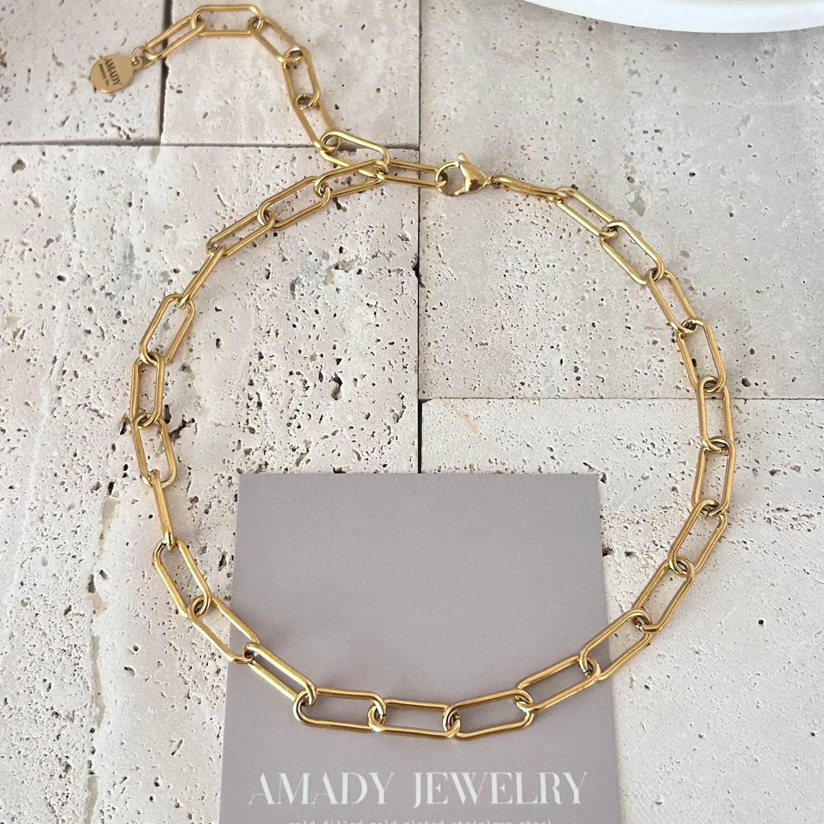 18k Gold Plated Paperclip Link Necklace Choker Lariat