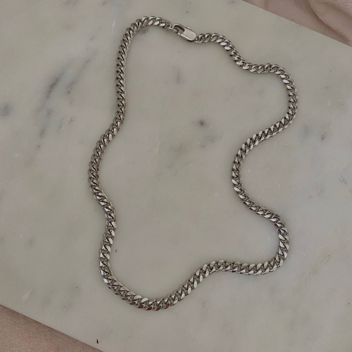 Simple silver layering curb link chain necklace